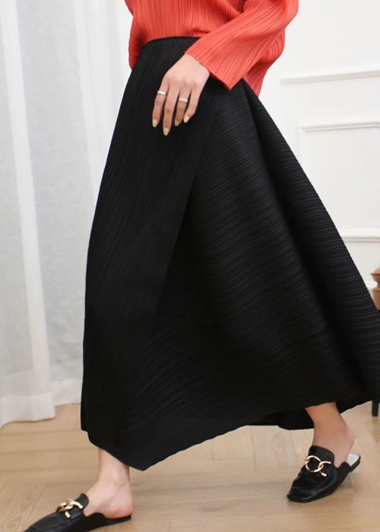 Miyake Pleated Skirt 2023 Autumn New High Waist Loose Irregular Skirt Japanese khaki Skirt Women Aesthetic Designer Clothing