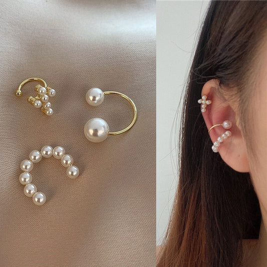 3 Pcs Ear Cuff Cross - Clip Pearl Earring s - Women's No Hole Earrings Fashion Jewelry!