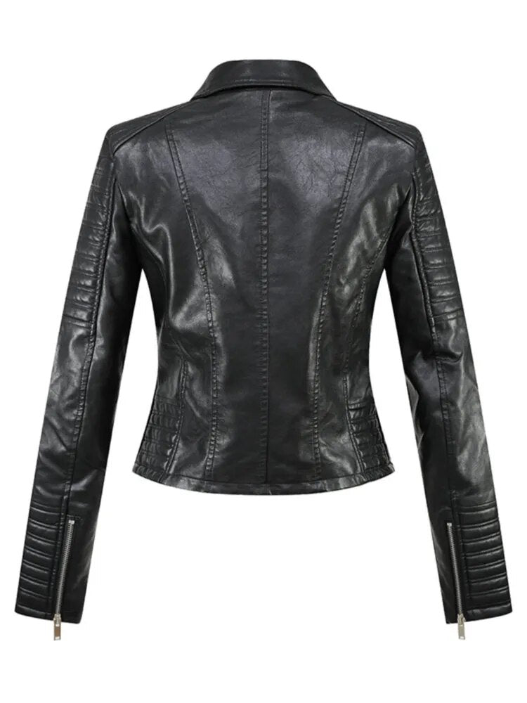 2023 New Fashion Women Autumn Winter Motorcycle Faux Leather Jackets Lady Long Sleeve Biker White PU Punk Streetwear Black Coats