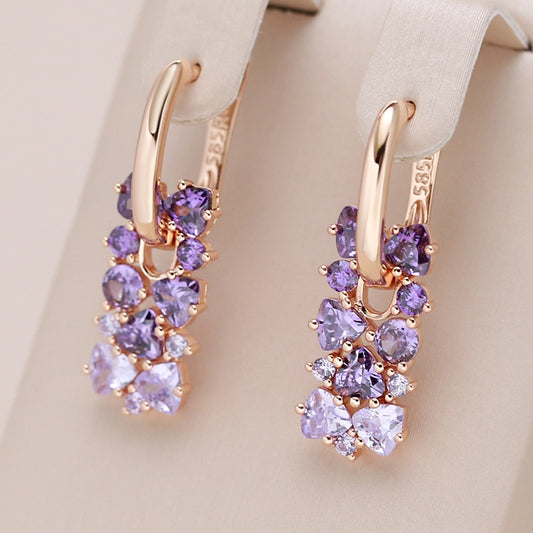 Kinel Hot Shiny Purple Natural Zircon Drop Earrings For Women Trend 585 Rose Gold Color Bride Wedding Fine Jewelry Crystal Gift