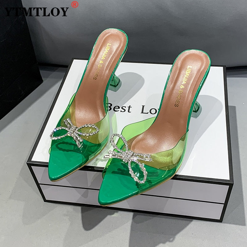 NEW ARRIVAL! Women's PVC Green Open Toe Lace Square Pumps!