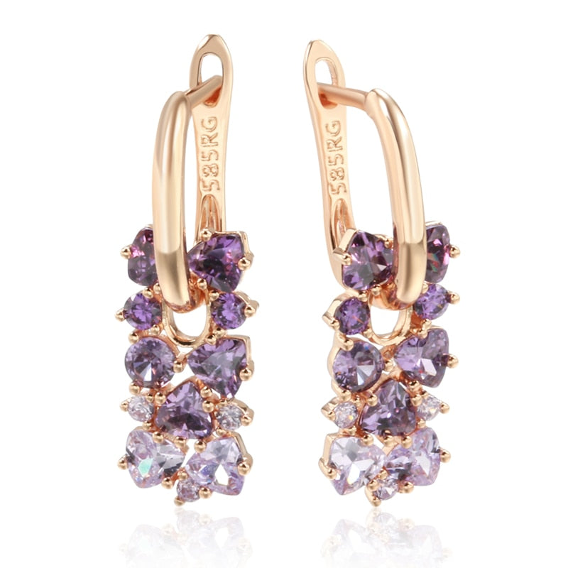 Kinel Hot Shiny Purple Natural Zircon Drop Earrings For Women Trend 585 Rose Gold Color Bride Wedding Fine Jewelry Crystal Gift