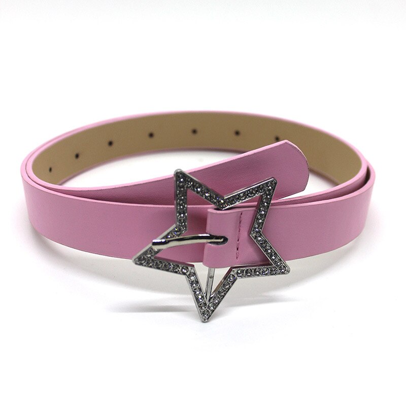 Girls Belt Y2k Personality Fashion Trend All-Match Jeans Accessories Pentagram Metal Buckle Hot Girl Pink Leather Thin Waistband