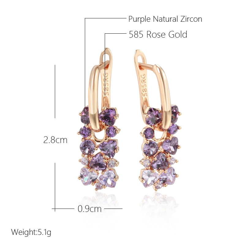 Kinel Hot Shiny Purple Natural Zircon Drop Earrings For Women Trend 585 Rose Gold Color Bride Wedding Fine Jewelry Crystal Gift