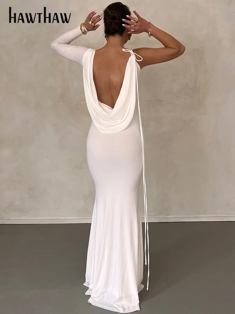 NEW ARRIVAL! Women's Elegant Long Sleeve Party/Evening Bodycon. White DRESS BY HAWTHAW - Long -