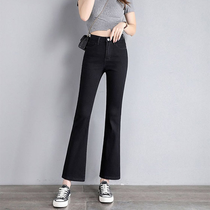 Fashion High Waist Flare Jeans For Women Spring Fall Slim Stretch Vintage Denim Pantalones Casual Korean Streetwear Bell-bottoms