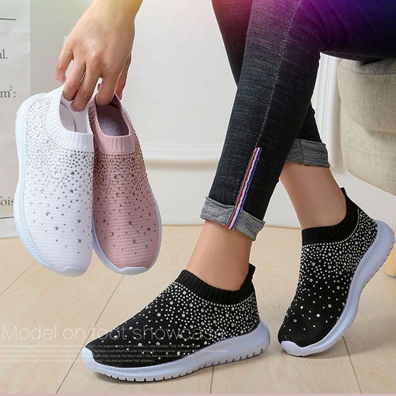 NEW! Women's Crystal Comfort Soft Bottom Flat Breathable Mesh Sneakers Women's Plus Size Non-Slip Casual Shoes Womens Shoes