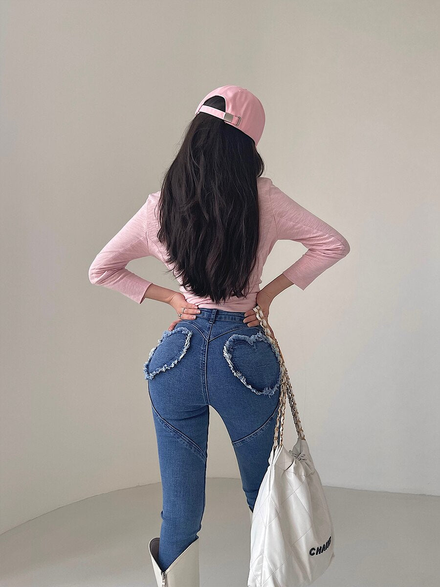 WOMENGAGA Sexy High Waist Hip Tight Slim Stretch Peach Hip Small Foot Pencil Jeans Trousers Hot Sexy Korean Women SV6J