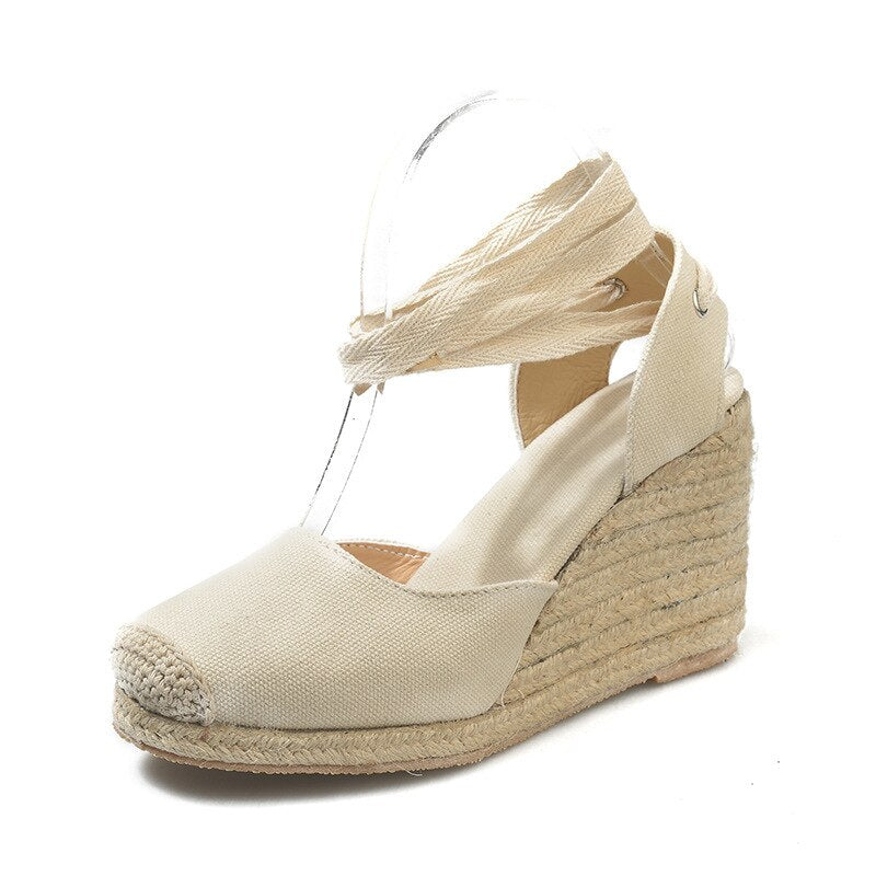 Women's Espadrille Ankle Strap Sandals Comfortable & Breathable Flax Hemp Canvas Pumps.