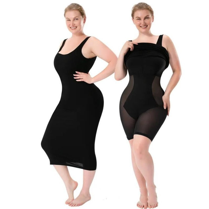 NEW ARRIVAL! Women's Sleeveless Tank Midi Dress!  Double Layer - Belly Tightening and Buttocks Lifting Body Shaping Bodysuit Skirt.