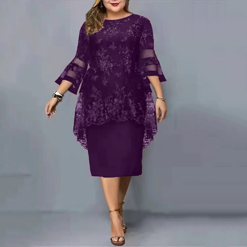 2023 Women's Plus Size Dress O-neck Midi Loose Dress. SEXY & Elegant!