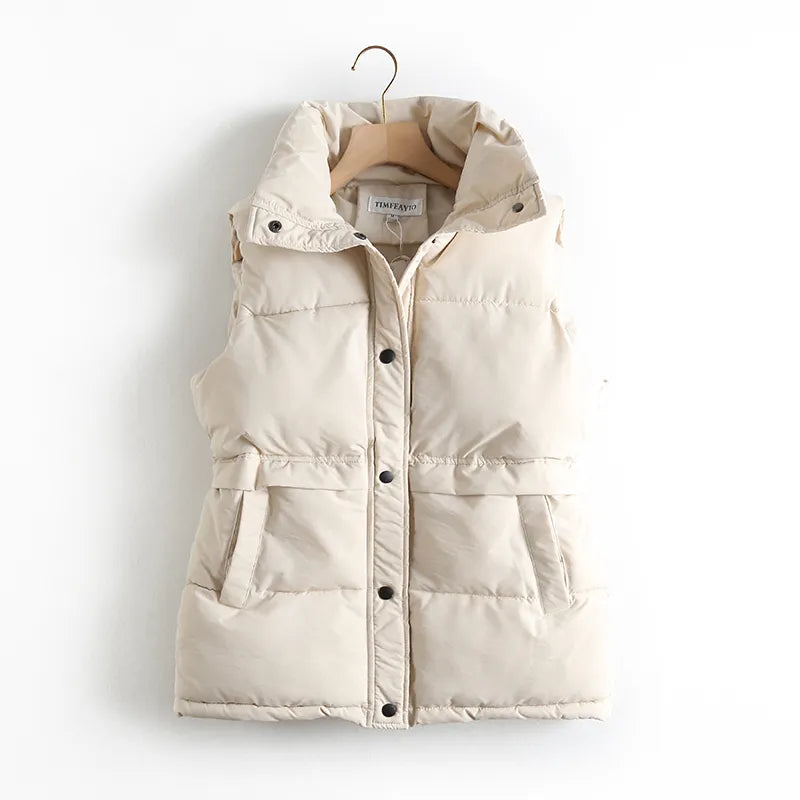 Brieuces Women's Korean Style Solid Sleeveless Winter Keep Warm Winter Vest Coat Single Women Breasted Loose Thick Fashion Vest