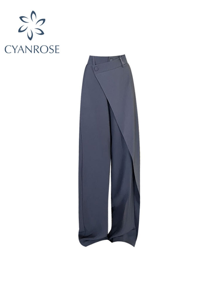 NEW ARRIVAL! Autumn Women Clothing Buttons Irregular Patchwork High Waist  Loose Mopping Pants All-match Solid Suit Straight Trousers Trend