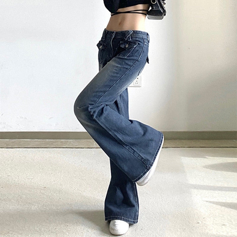 Low Waist Denim Jeans. Women's Vintage Cute-Chic Straight leg Jeans.