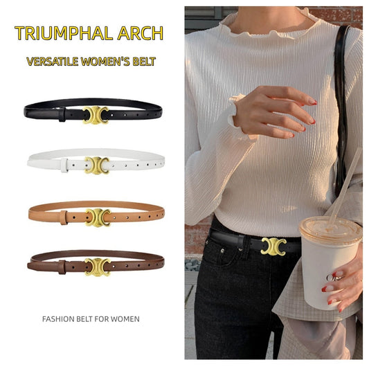 Women's Belt Fashion Alloy Buckle Triumphal Arch Thin Belt Street Trend Matching Jeans Belt Gift for Girlfriend and Mother