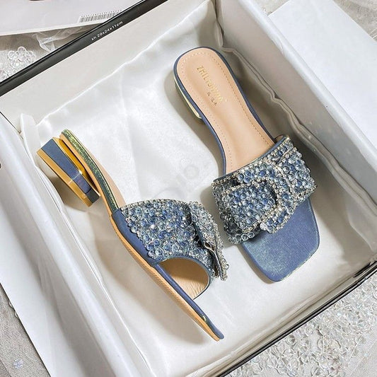 2023! Women's sandals Heel Fashion Flat Ladies Rhinestone Slippers Womens Shoes Comfort Summer Peep Toe Shoes