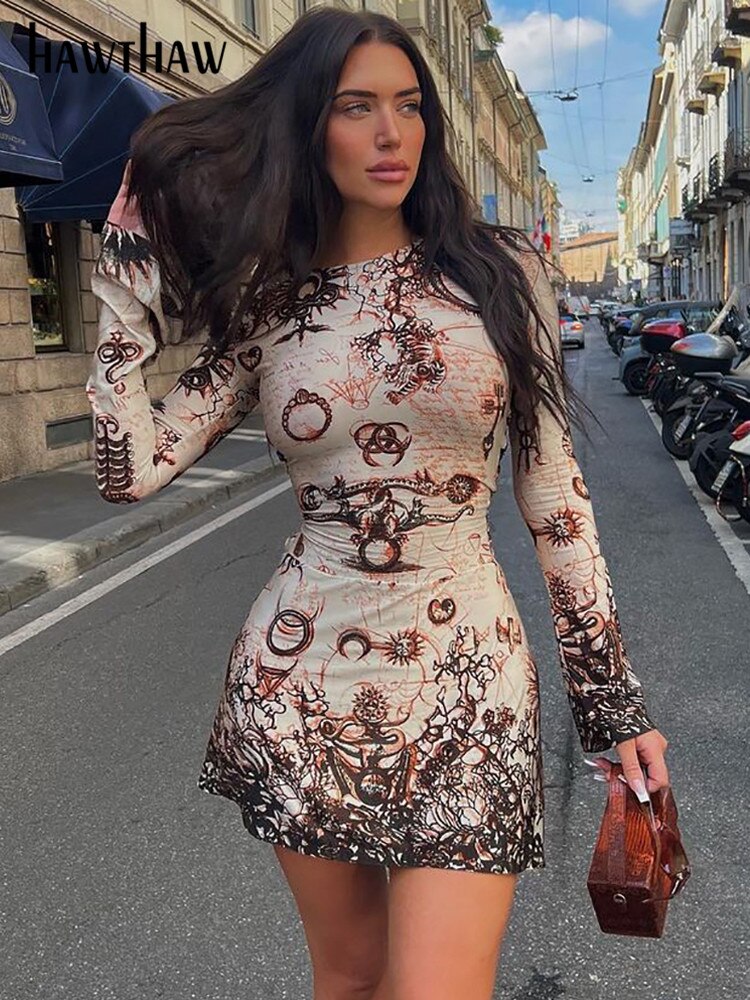 Hawthaw Women Fashion Long Sleeve Bodycon Streetwear Party Club Mini Dress 2022 Fall Clothing Wholesale Items For Business