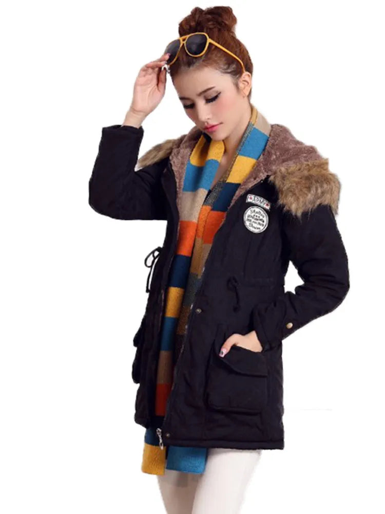 Fitaylor New Winter Women Jacket Medium-long Thicken Outwear Hooded Wadded Coat Slim Parka Cotton-padded Jacket Overcoat