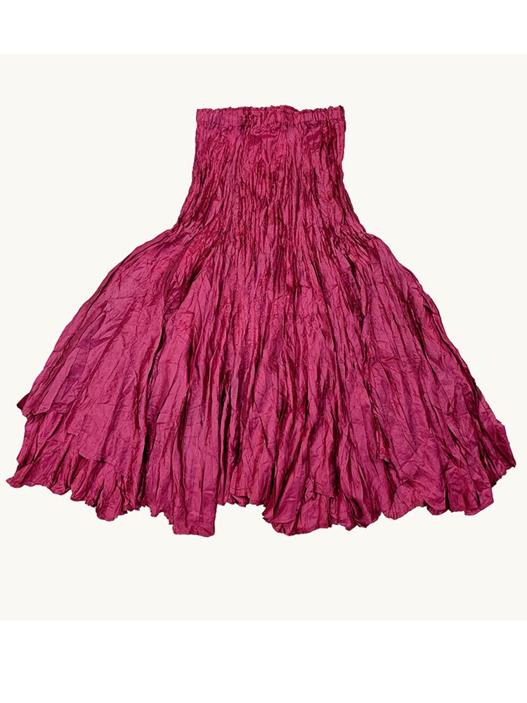 LANMREM Large Hem Pleated Mid Length Skirt For Female Elastic Waist Solid Color Irregular Skirts Female Elegant Clothing 2R5681